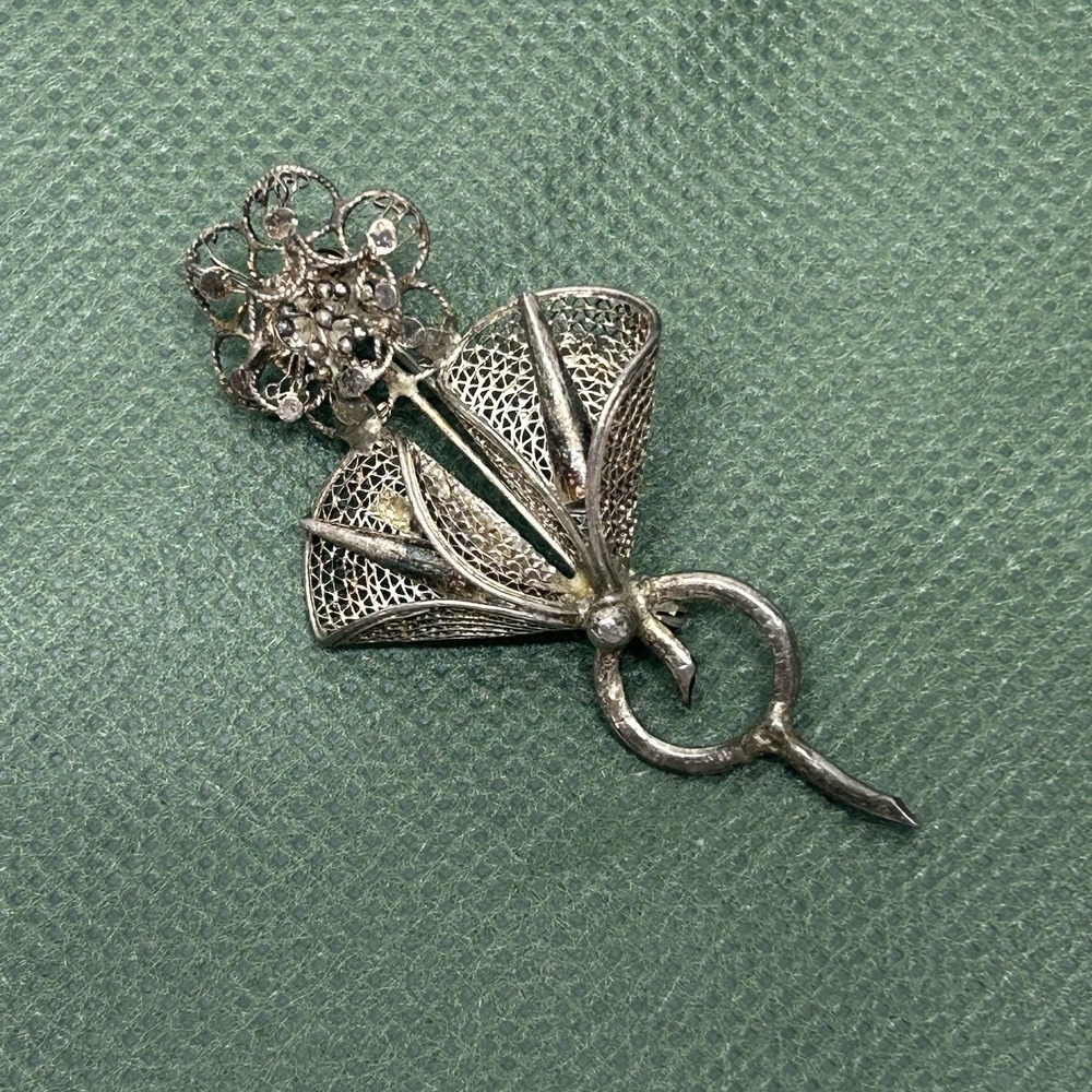 Flower Sterling Silver Vintage Floral Filigree Brooch